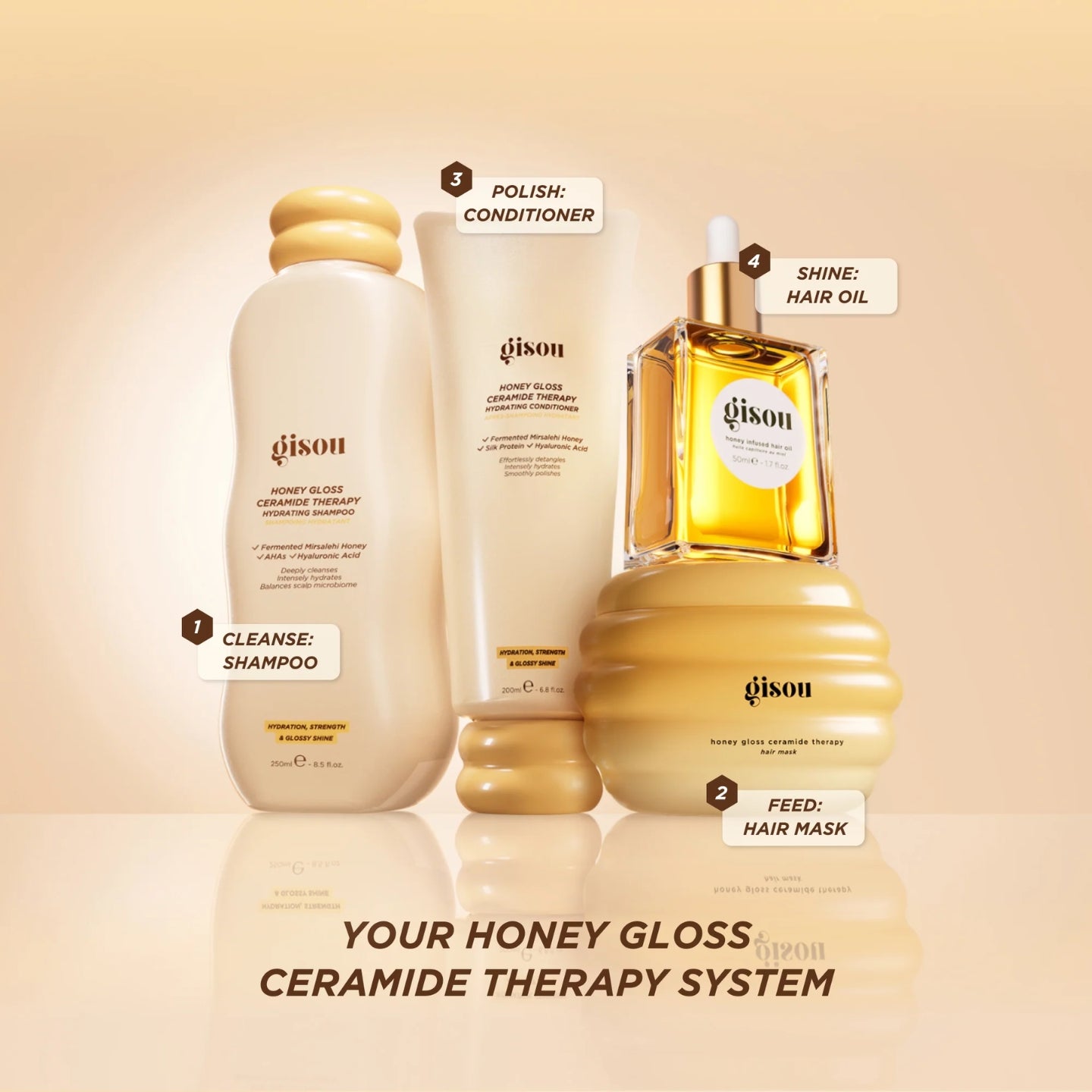 Gison hair care product set on a beige background