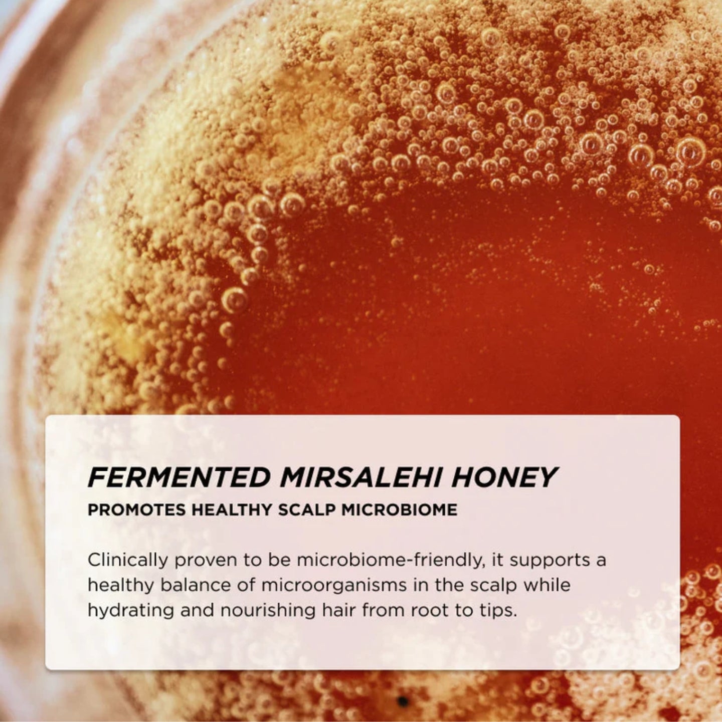 Fermented Mirsalehi honey with bubbles and text about its benefits.