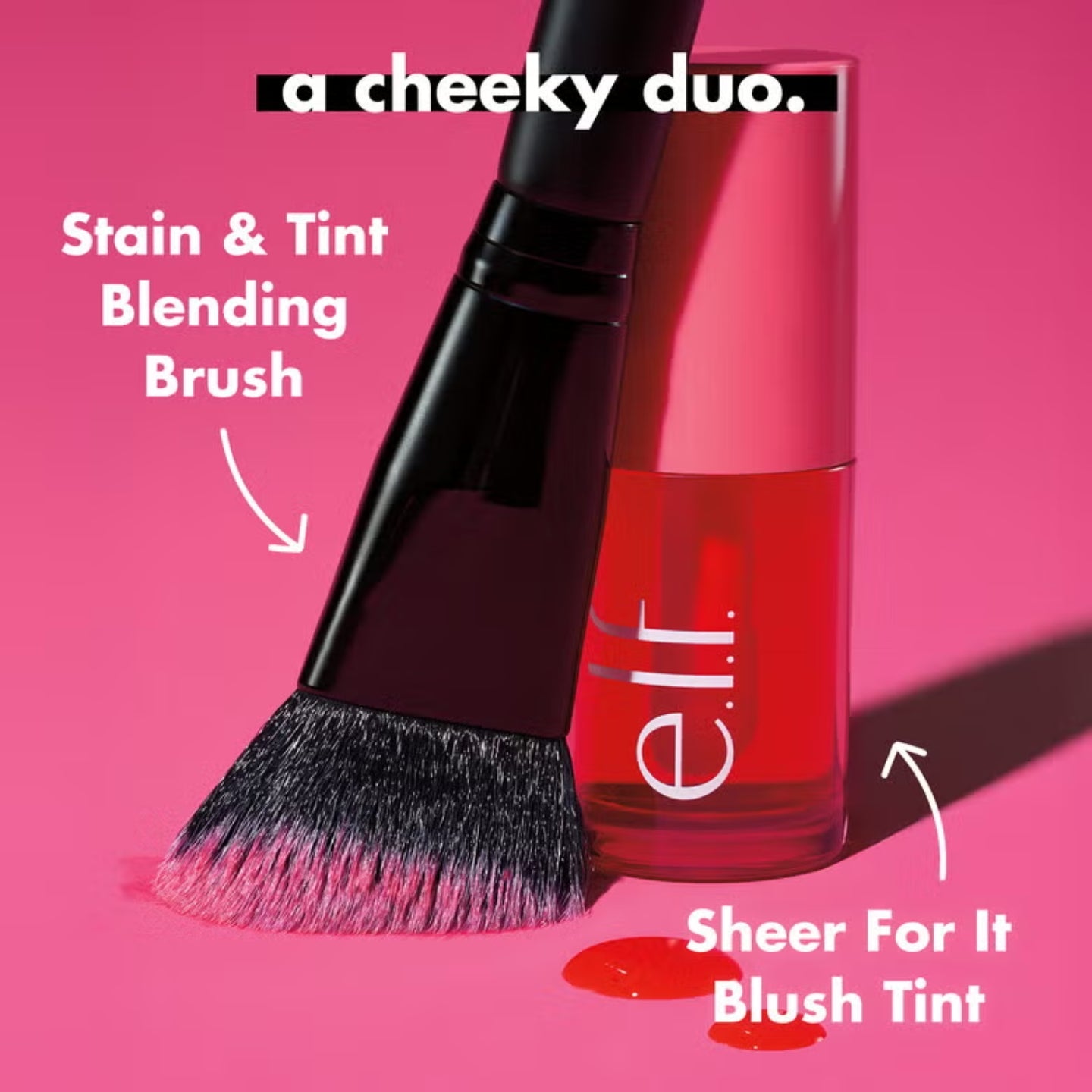 Stain & Tint Blending Brush and Sheer For It Blush Tint on a pink background