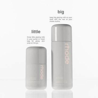 Two skincare bottles labeled 'big' and 'little' with 'rhode' branding on a white background.
