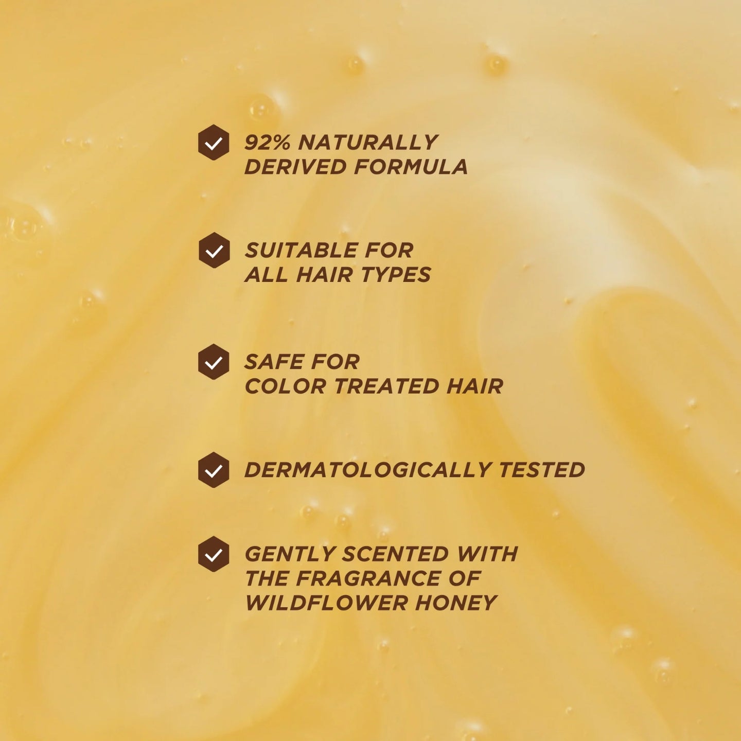 Product label with features on a yellow background